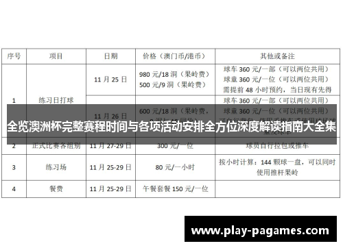 全览澳洲杯完整赛程时间与各项活动安排全方位深度解读指南大全集
